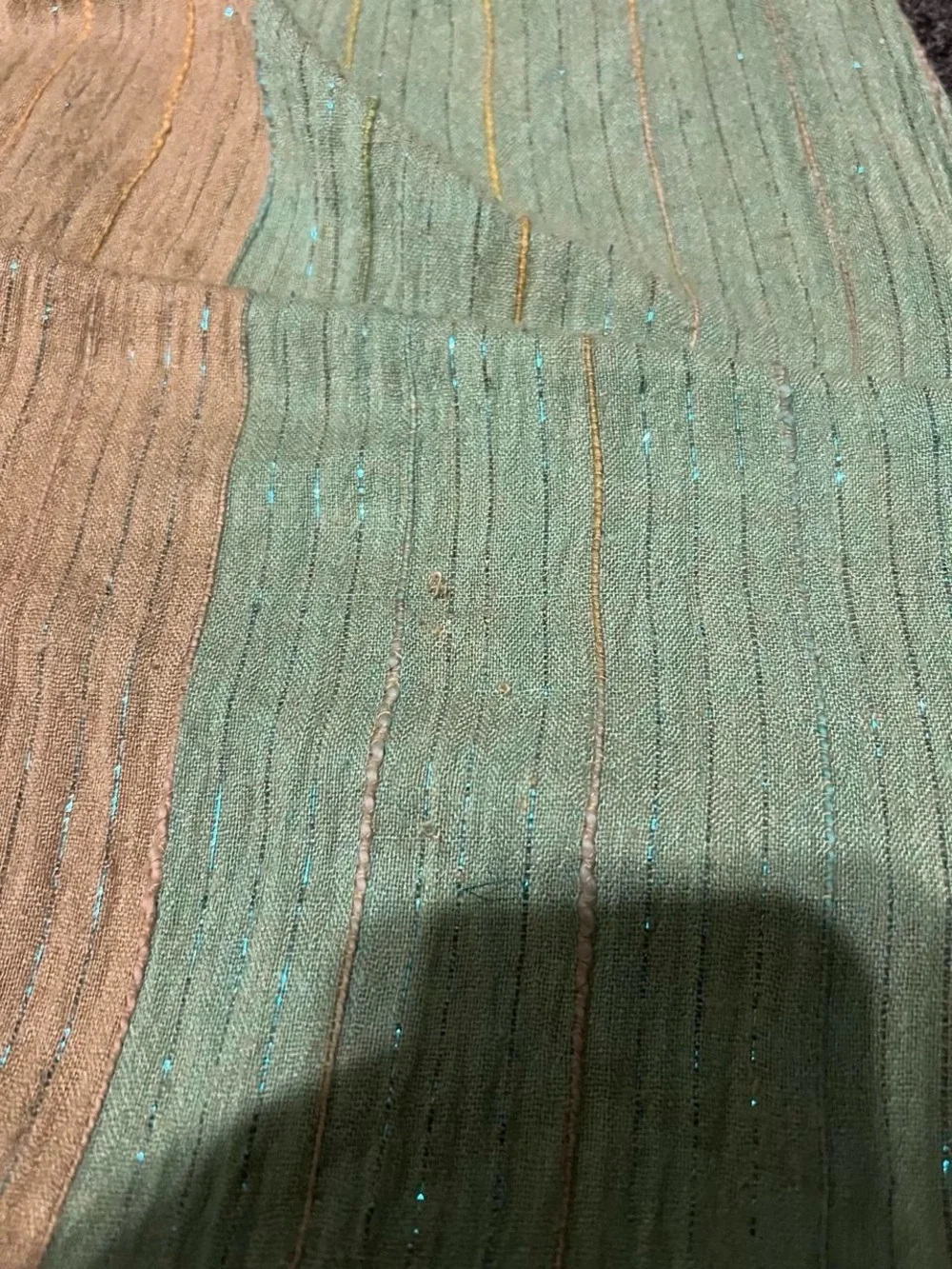 Light Green and Tan Women's Lightweight Sparkly Scarf